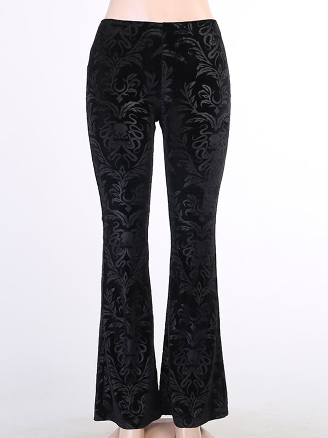 Halloween Gothic Dark Flocking Embossed Boot Cut Pants