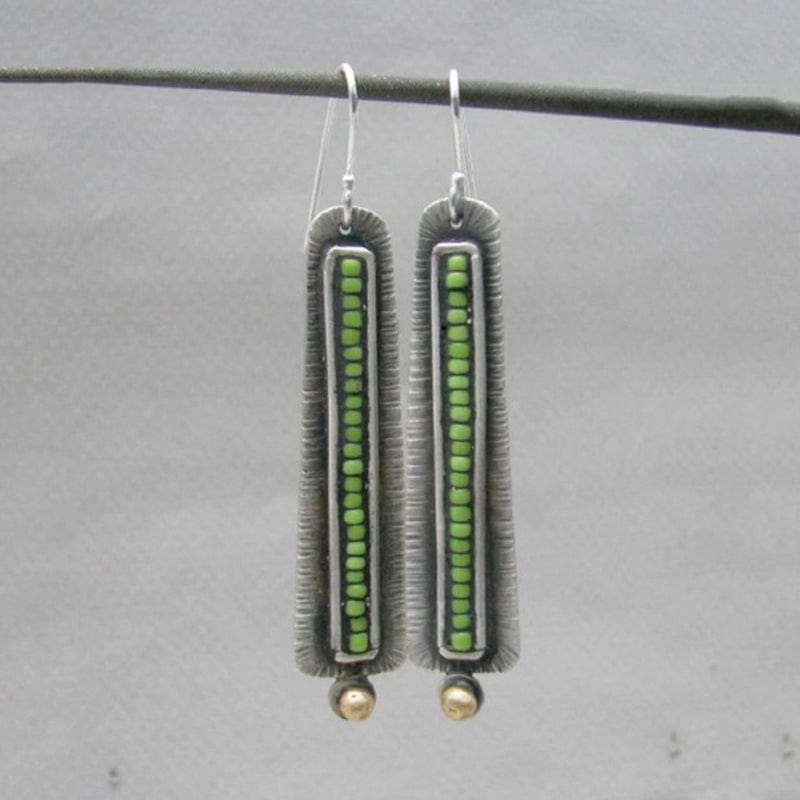 Super Long Green Beads Stone Dangle Earring