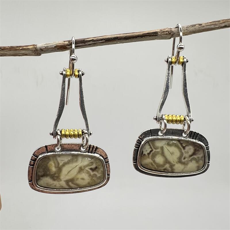 Vintage Square Dark Pattern Hook Earrings