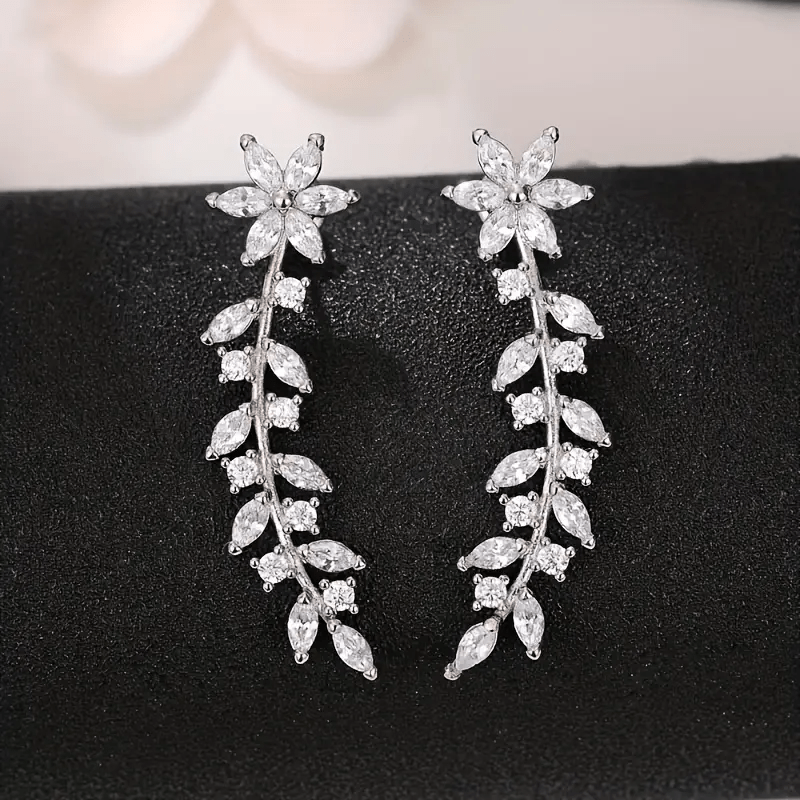 Climbing Flower Leaf Design Stud Earrings