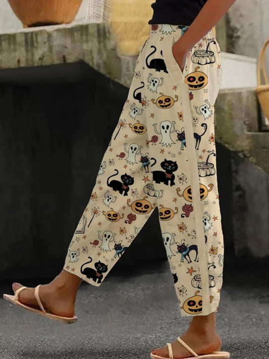 Women's Ghost Print Wide-Leg Pants