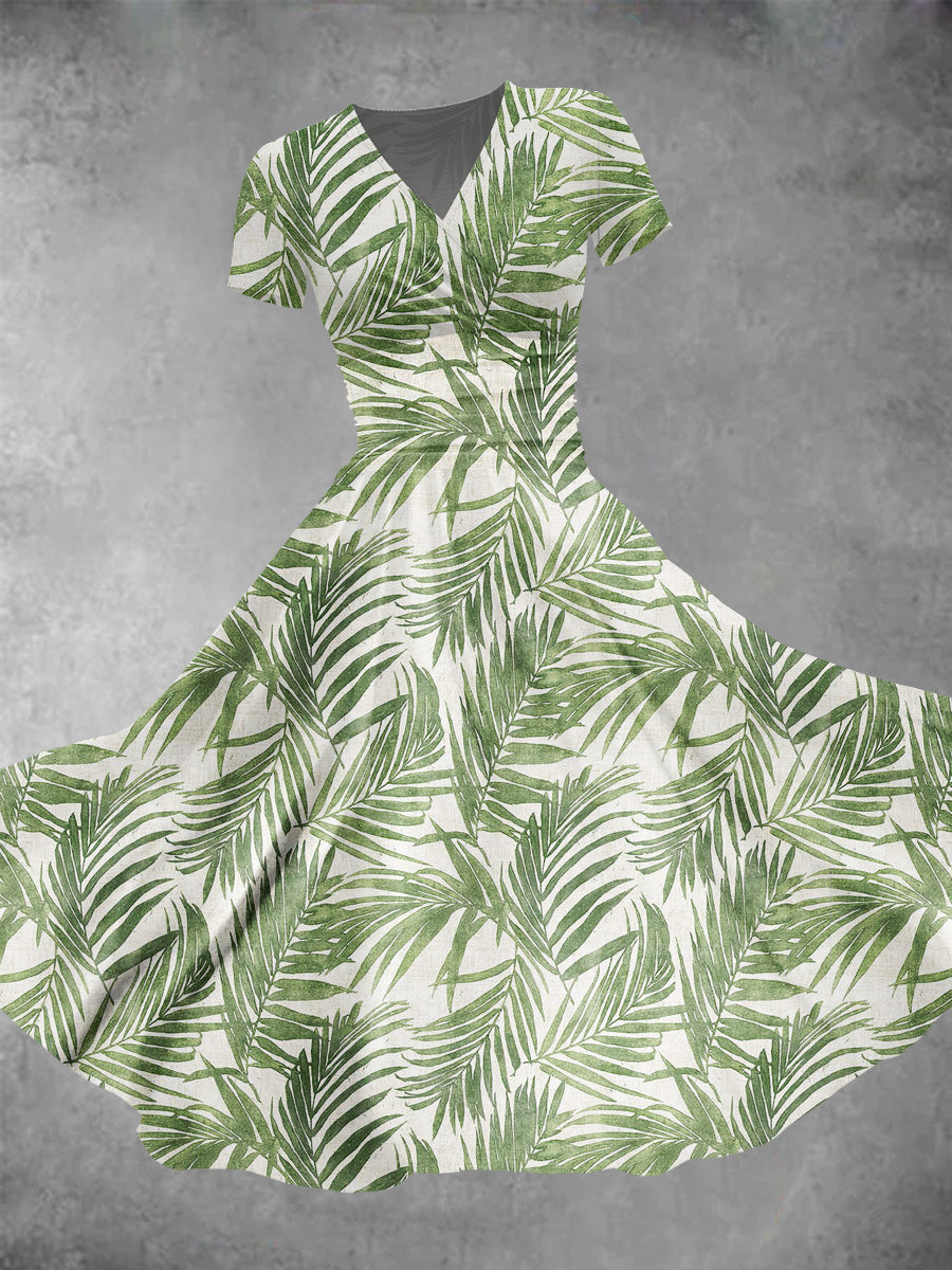 Summer Tropical Plant Leaves Seamless Repeat Pattern Printed Women's Maxi Dress