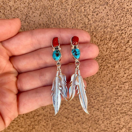 Feather Two-Tone Turquoise Earrings