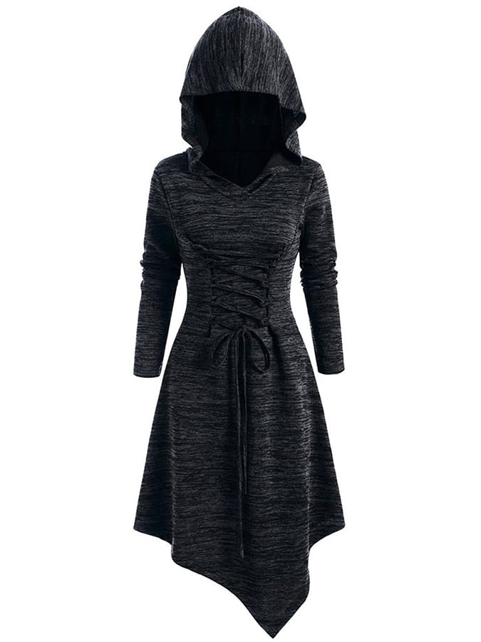 Halloween Solid Front Strap Hooded Midi Dress