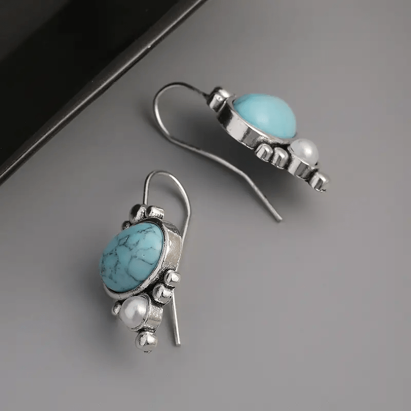 Round Turquoise Inlaid Dangle Earrings