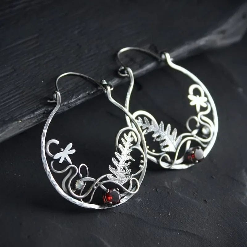 Plant Fern Leaf Hoop Earrings