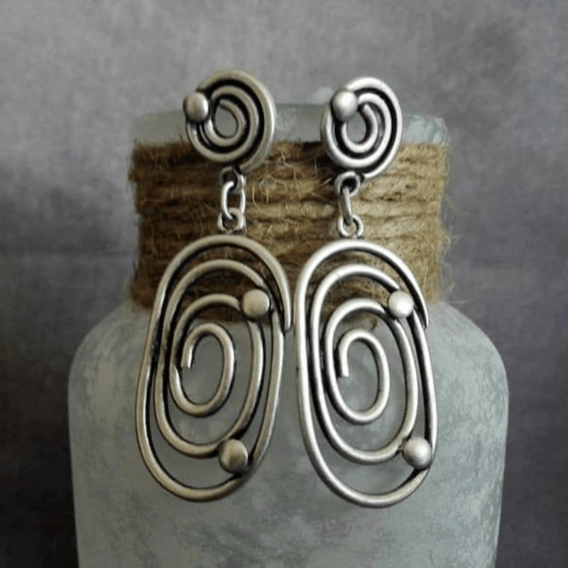 Silvery Spiral Dangle Earrings