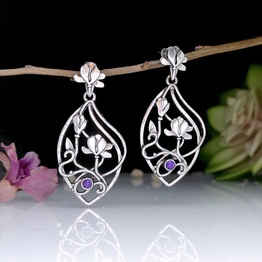 Boho Gemstone Lotus Flower Earrings