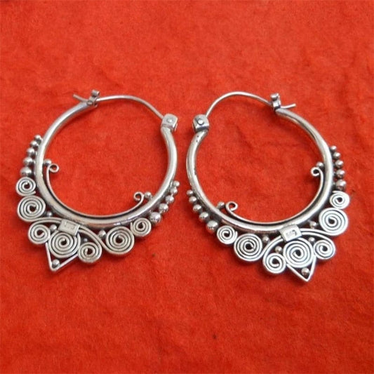 Vintage Silver Color Round Hoop Earrings