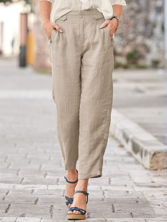 Women'S Pocket Cotton And Linen Casual  Trousers