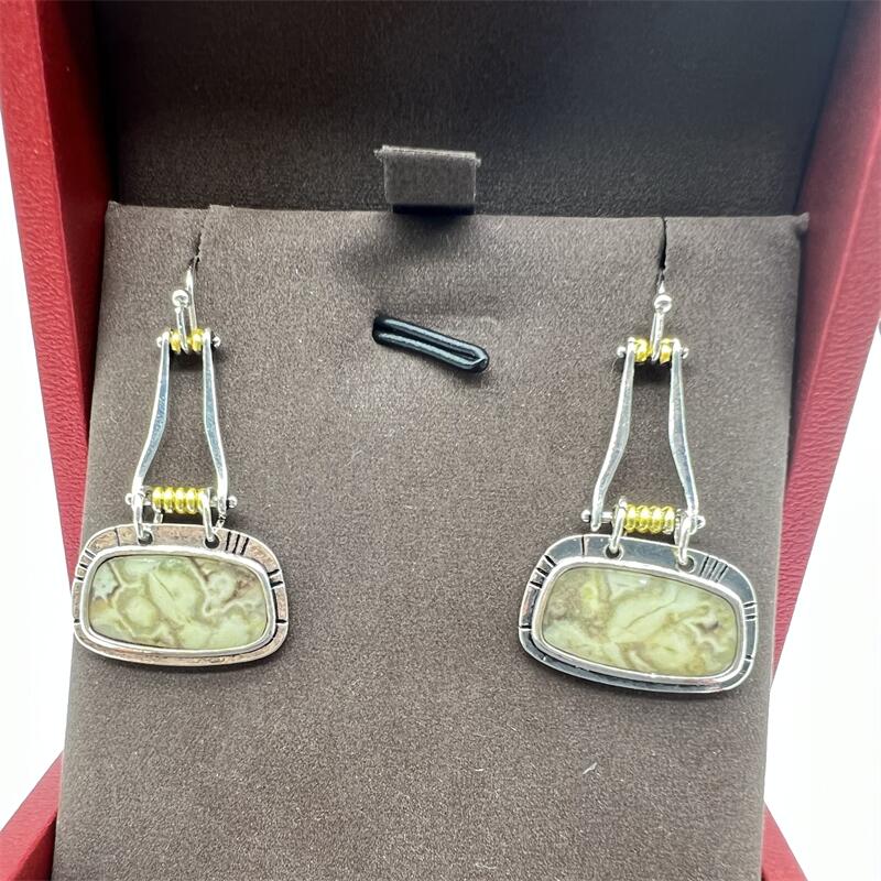 Vintage Square Dark Pattern Hook Earrings