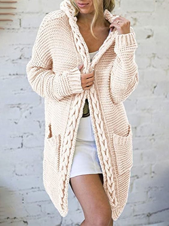 Women's Solid Color Scarf Collar Long Knitted Cardigan