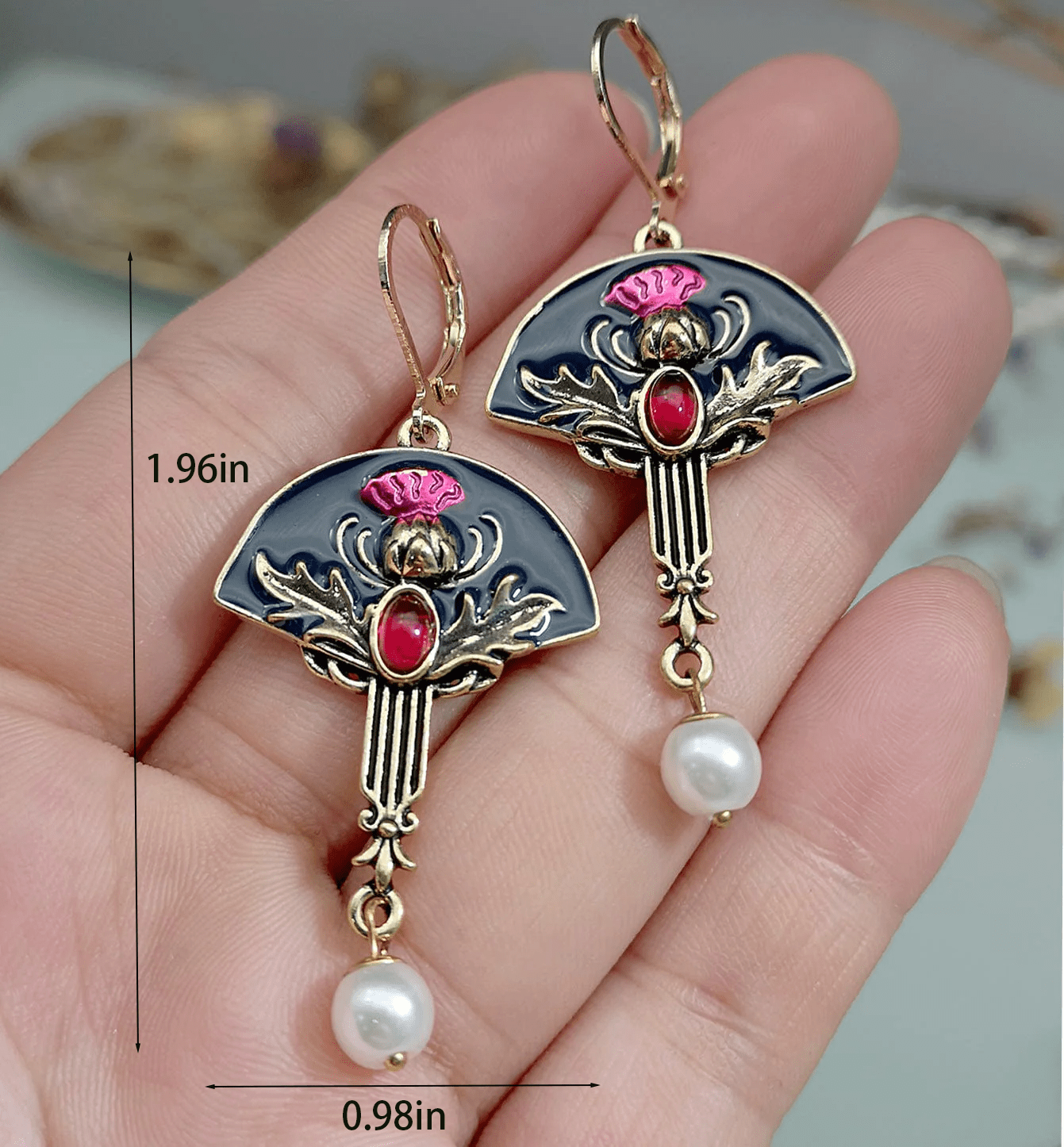 Fuchsia Flower Pearl Earrings