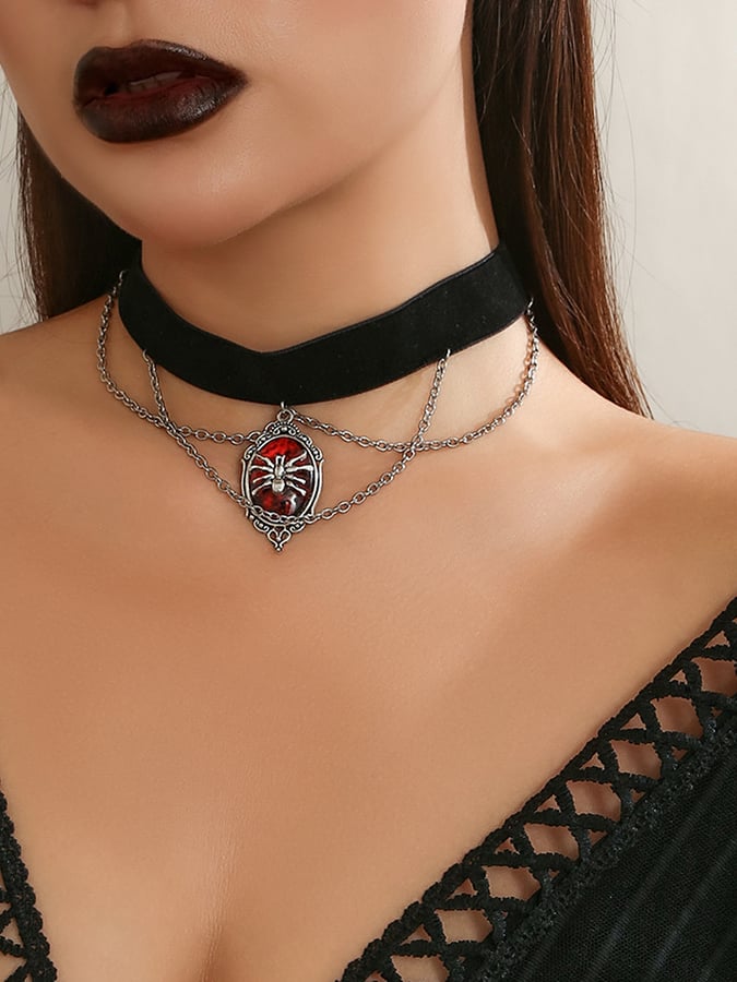 Halloween Gothic Dark Velvet Spider  Choker