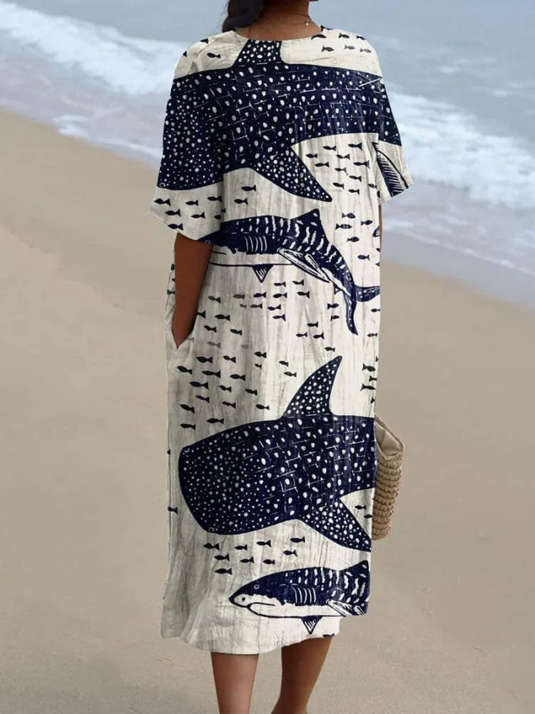 Women's   Shark  Art Print  Casual Dress