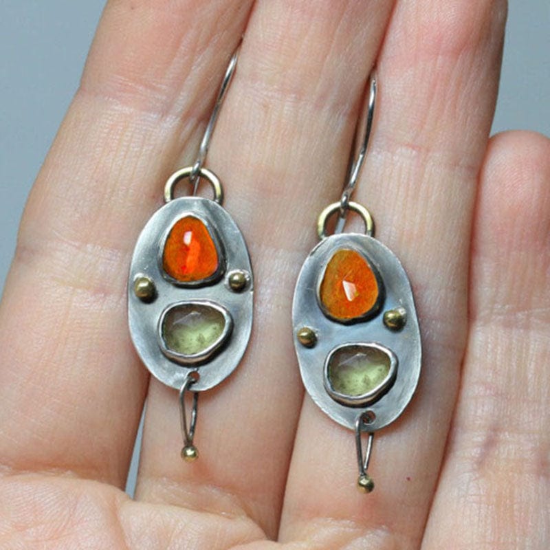 Latest Teardrop Green Orange Stone Earring