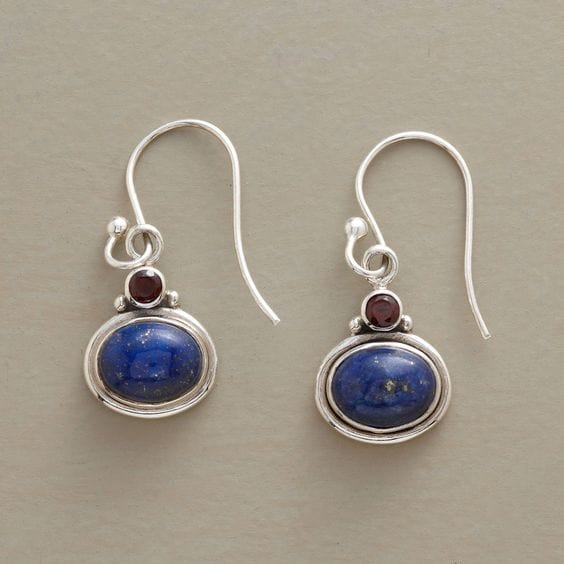 Oval Blue Stone Pendant Earrings