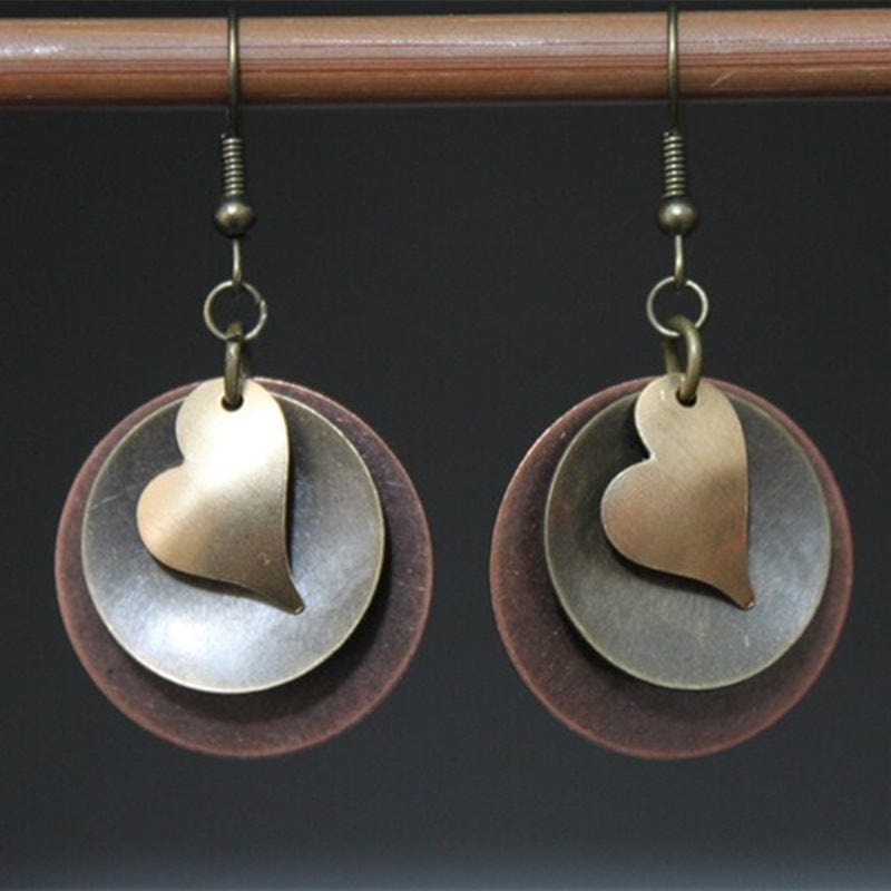 Boho Layered Heart Round Drop Handmade  Earrings