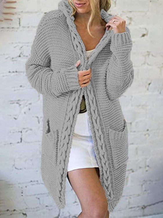 Women's Solid Color Scarf Collar Long Knitted Cardigan