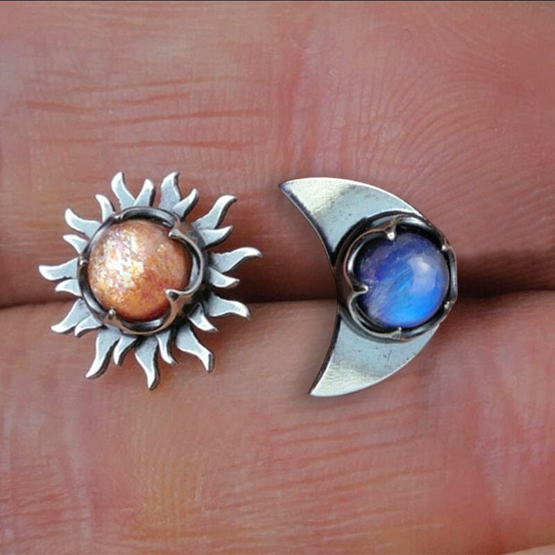 Bohemian Sun and Moon Stud Earrings