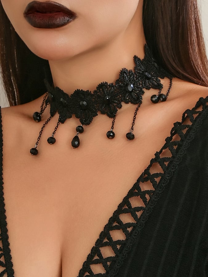 Halloween Gothic Dark Tassel Lace Choker