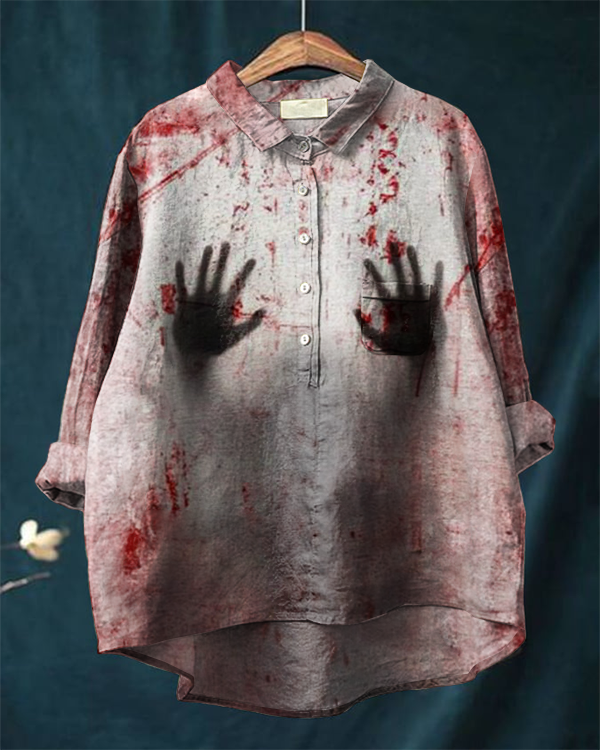 Halloween Bloodstained Art Cotton and Linen Shirt