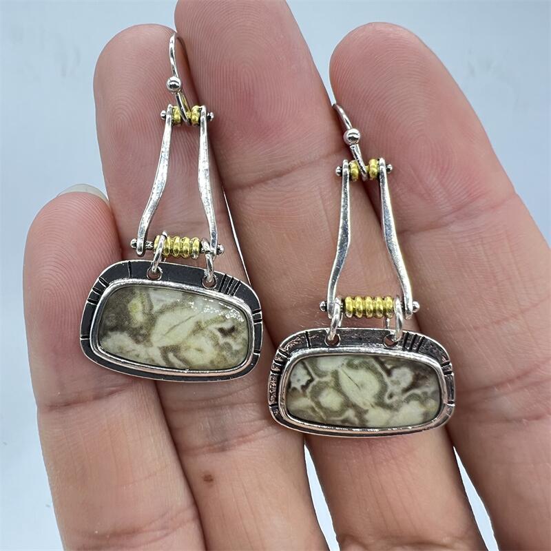 Vintage Square Dark Pattern Hook Earrings