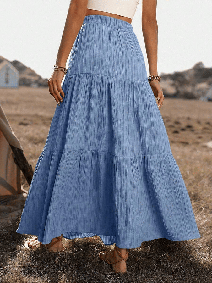 Women's Summer Button Decorated Ruffle Hem Long Skirt