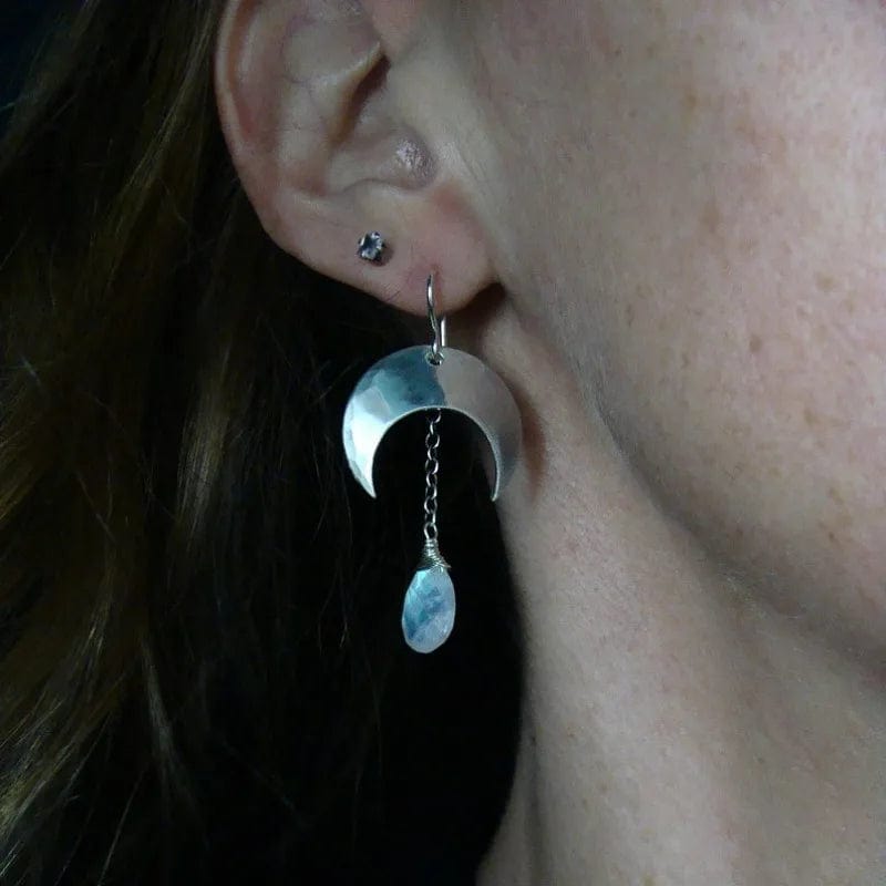 Moonstone Silver Color Crescent Moon Earrings