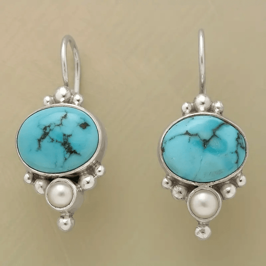 Round Turquoise Inlaid Dangle Earrings