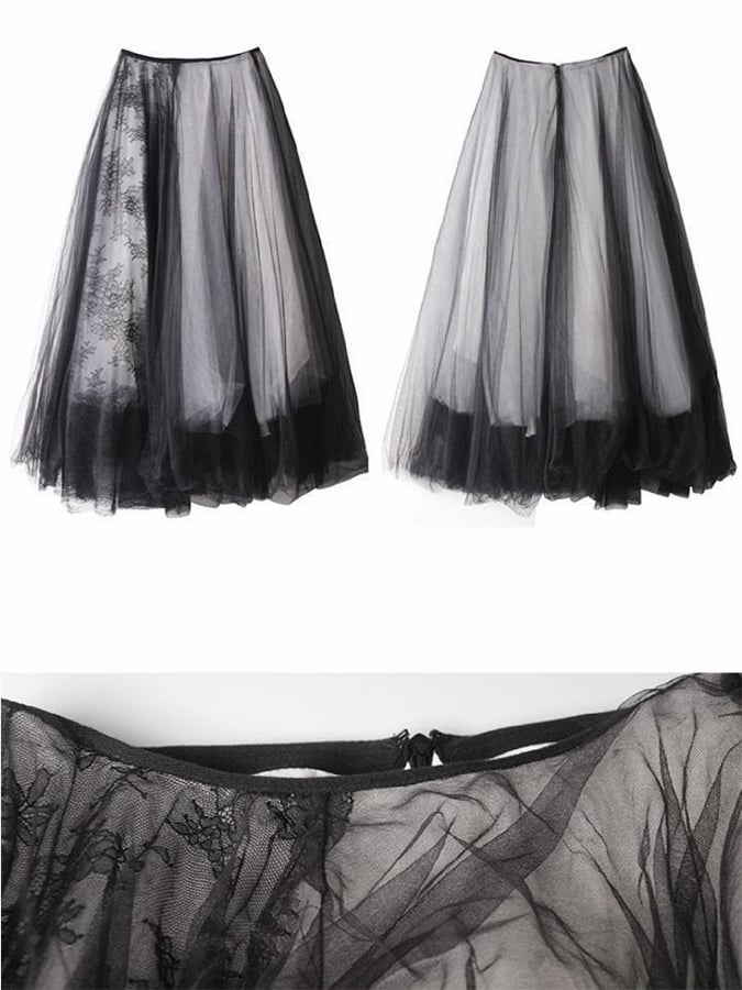 Halloween Gothic Dark Lace Mesh Patchwork Skirt