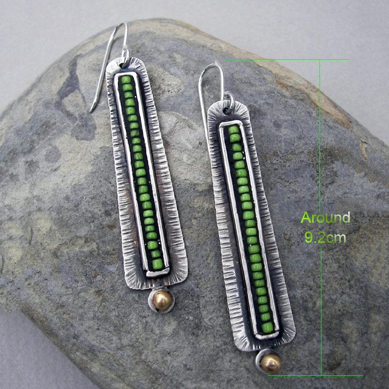 Super Long Green Beads Stone Dangle Earring