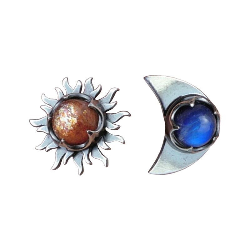 Bohemian Sun and Moon Stud Earrings