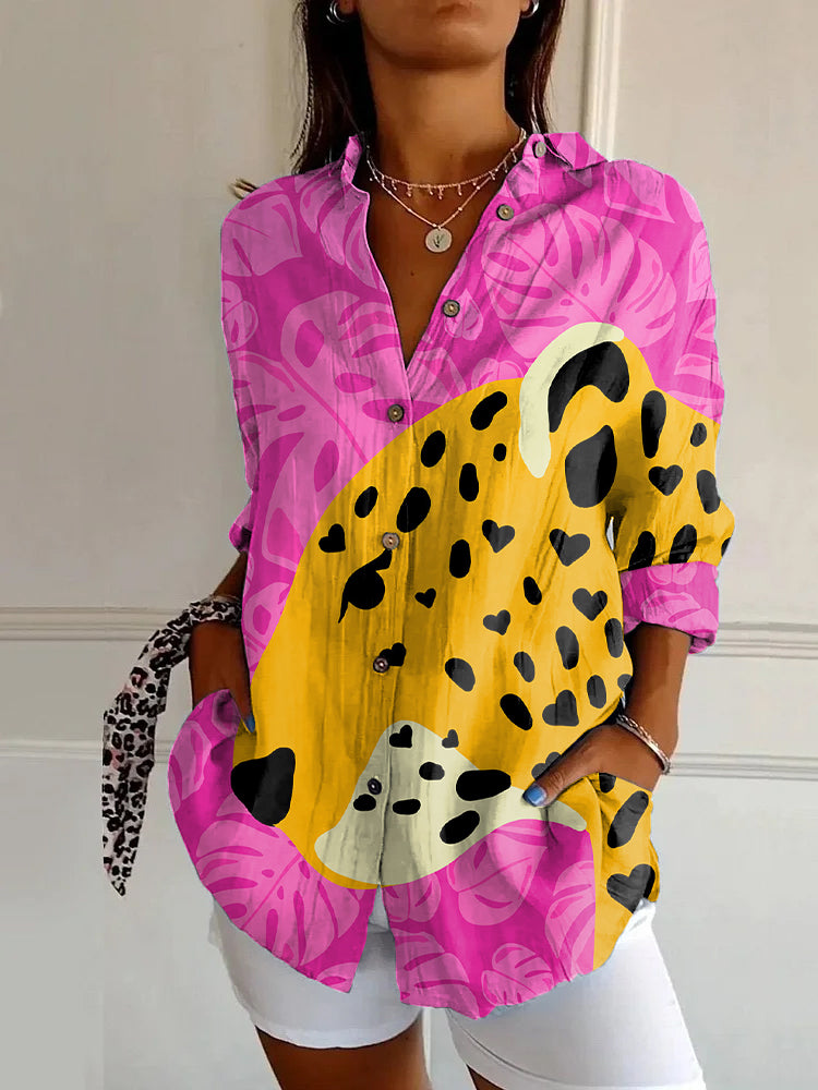 Jungle Leopard Print Casual Long Sleeve Shirt