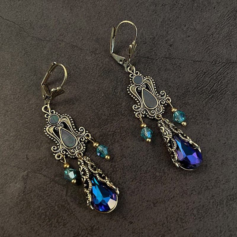 Teardrop Shape Artificial Crystal Decor Carved Dangle Earrings