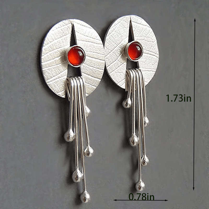 Hollow Round Red Stone Pendant Earrings