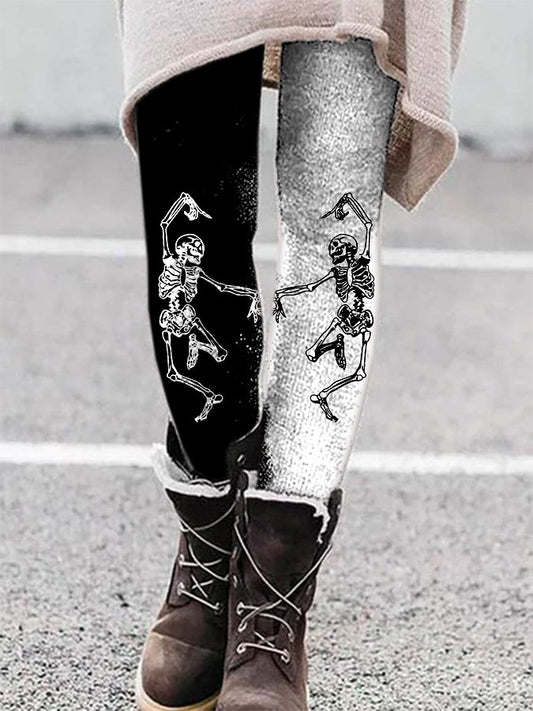 Dance Skull Halloween Print Casual Leggings