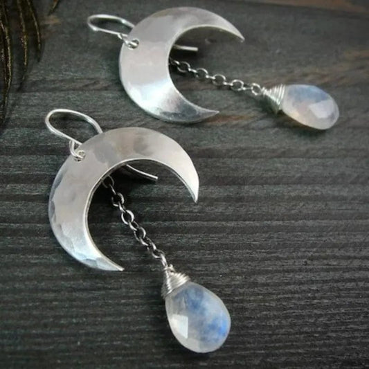 Moonstone Silver Color Crescent Moon Earrings