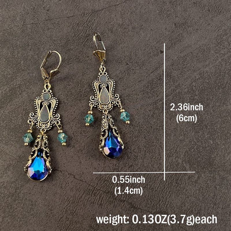 Teardrop Shape Artificial Crystal Decor Carved Dangle Earrings