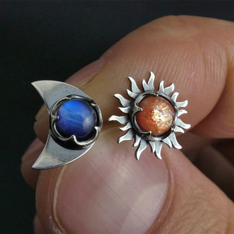 Bohemian Sun and Moon Stud Earrings