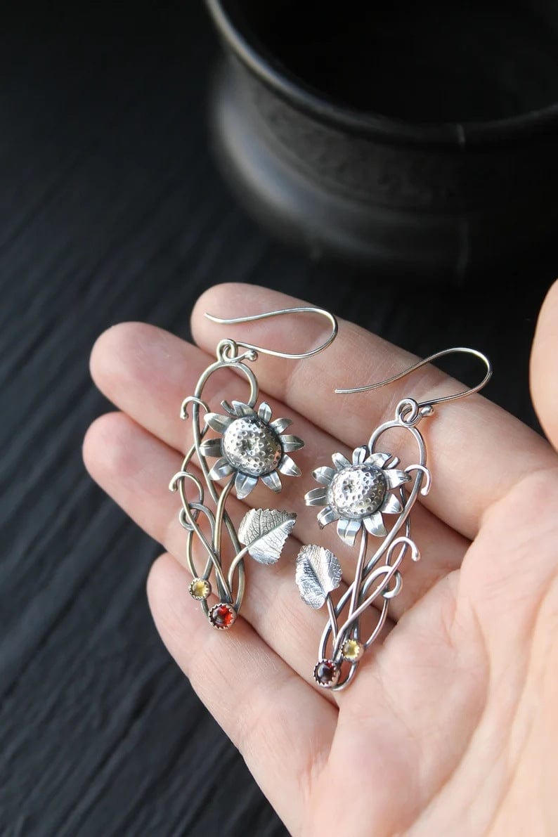 Statement Delicate Sunflower Drop Earrings