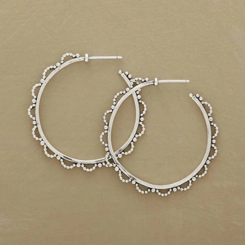 Vintage Silvery Carved Pattern Hoop Earrings