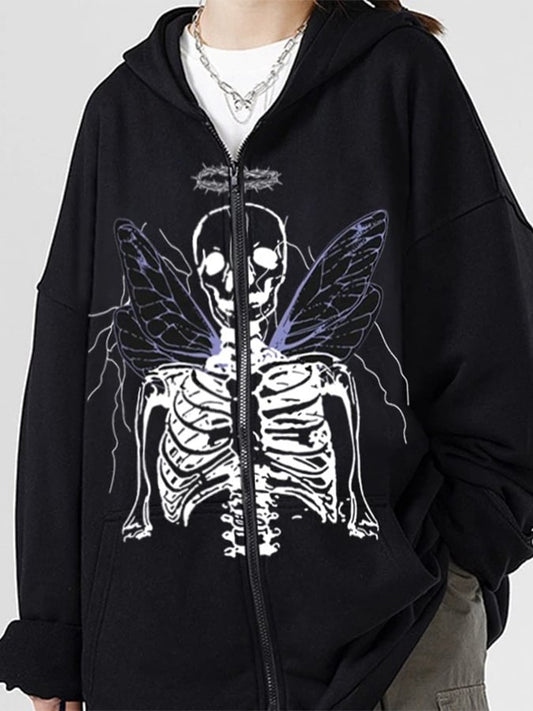 Gothic Dark Print Long Sleeve Hooded Print Jacket