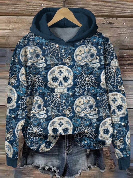 Halloween Skull Print Casual Hoodie