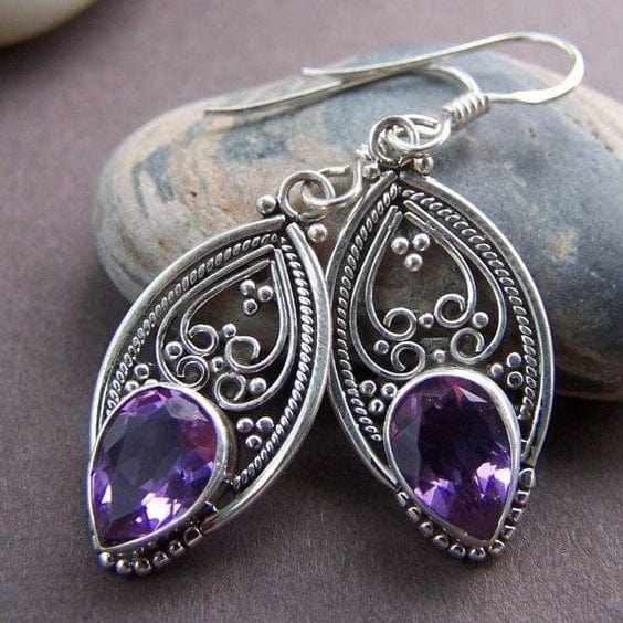 Vintage Alloy Cutout Purple Zircon Earrings