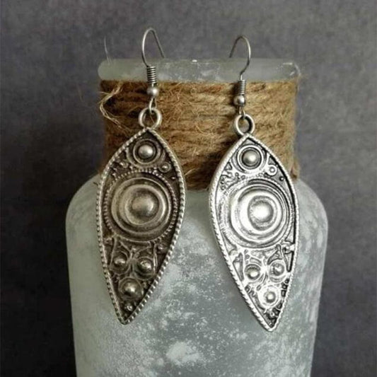 Vintage Thai Silver Leaf Carved Totem Earrings