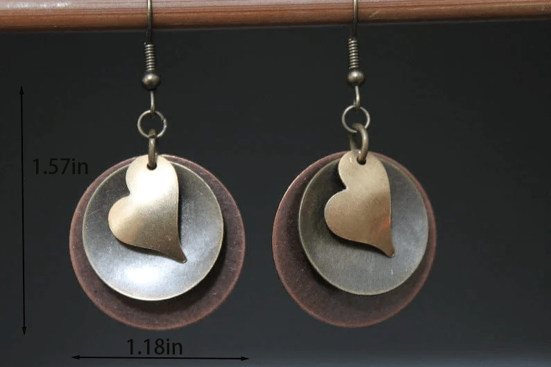 Boho Layered Heart Round Drop Handmade  Earrings