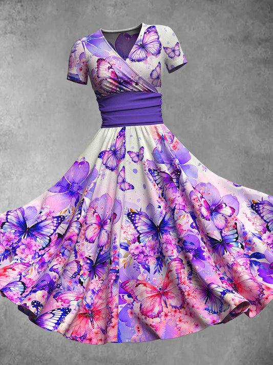 Women's Purple Gradient Flower Fashion Dress