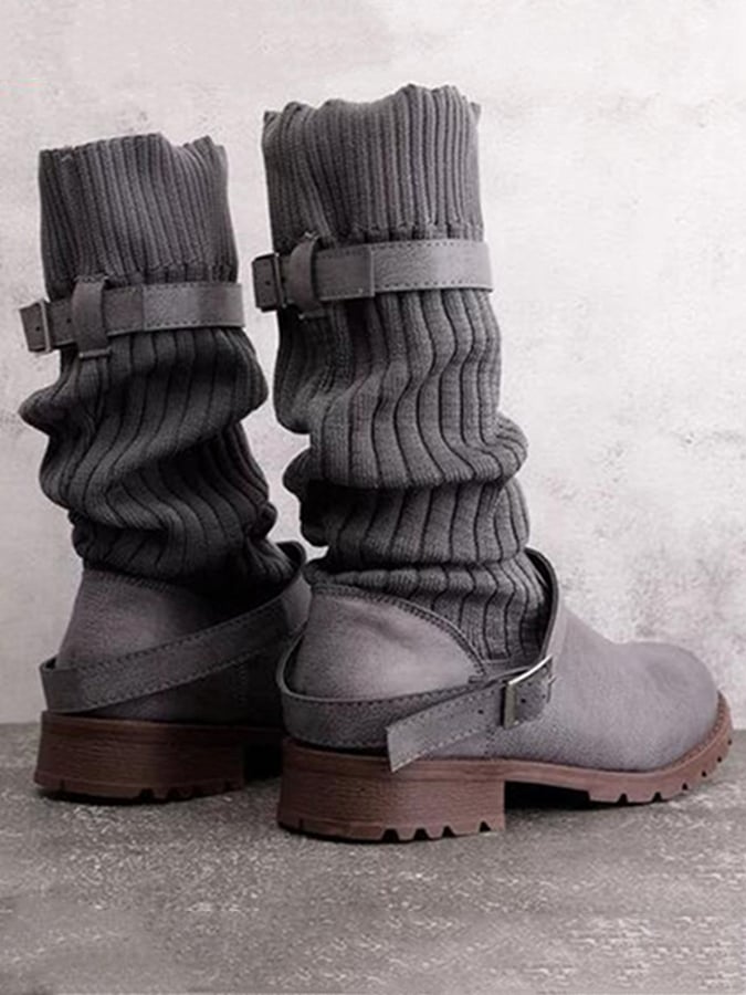 Women's fashion wool stitching leather boots