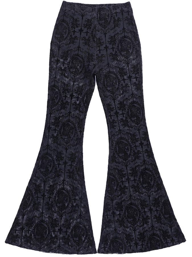 Halloween Gothic Dark Skinny Lace Spliced See Through Flared Pants